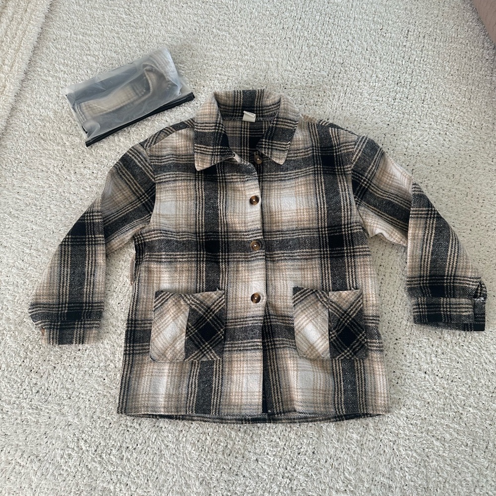 SHEIN Plaid Kids Jacket - Black and Tan